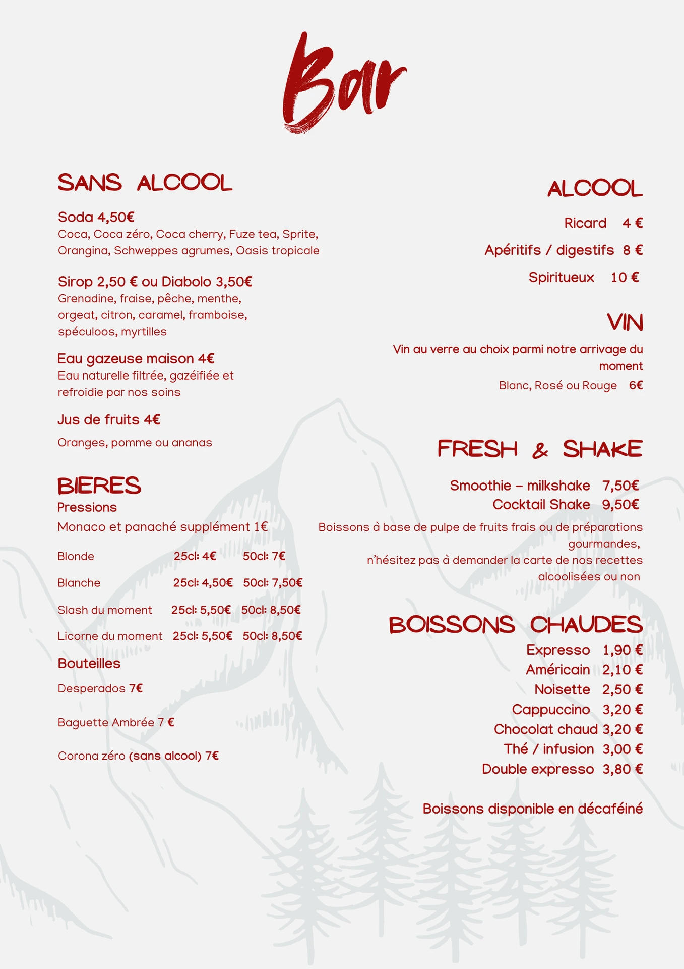 Menu table des alpes savoie