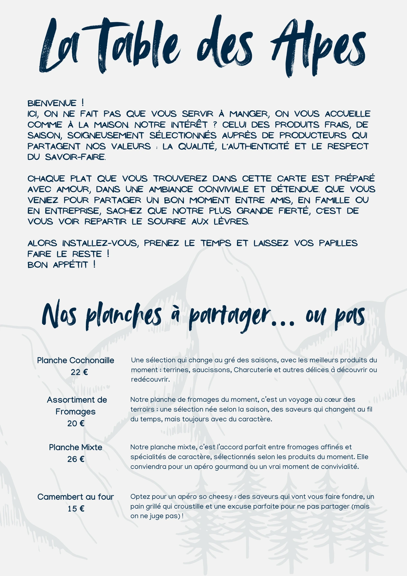 Menu table des alpes savoie