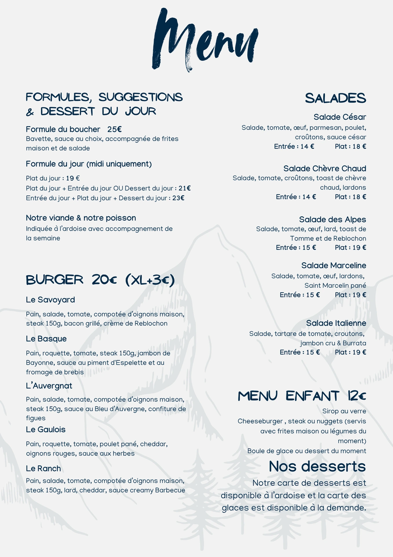 Menu table des alpes savoie