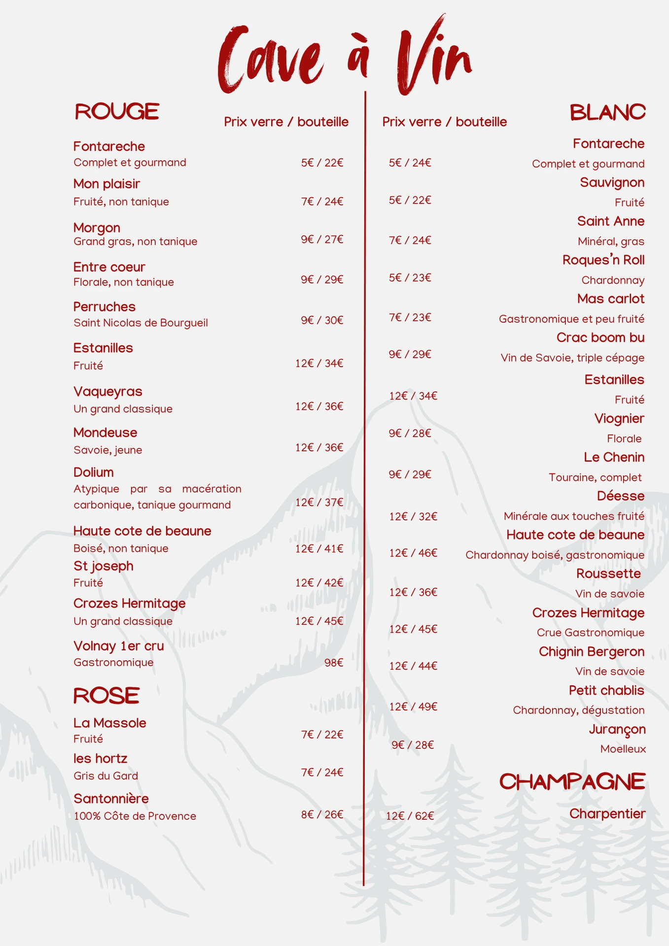 Menu table des alpes savoie